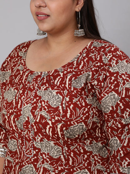 Women Plus Size  Maroon Ethnic Printed Kurta And Palazzo With Dupatta | LASVINI - Redefining Indian Fashion with Elegance