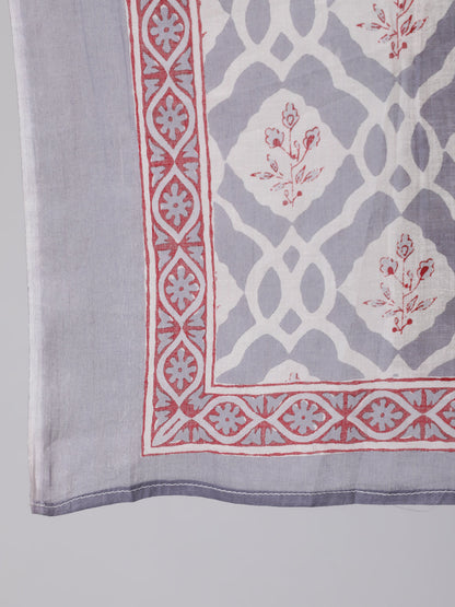 Women Plus Size Grey Ethnic Printed Kurta And Palazzo With Dupatta | LASVINI - Redefining Indian Fashion with Elegance