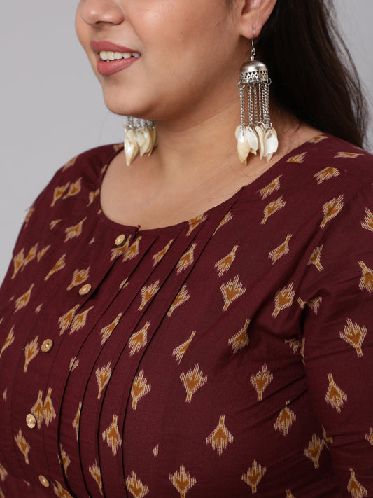 Women Plus Size Burgundy Printed Straight Kurta | LASVINI - Redefining Indian Fashion with Elegance