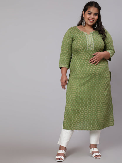 Women Plus Size Green Printed Straight Kurta | LASVINI - Redefining Indian Fashion with Elegance