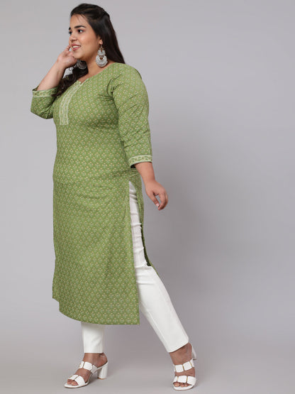 Women Plus Size Green Printed Straight Kurta | LASVINI - Redefining Indian Fashion with Elegance