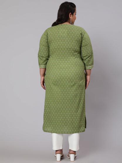 Women Plus Size Green Printed Straight Kurta | LASVINI - Redefining Indian Fashion with Elegance