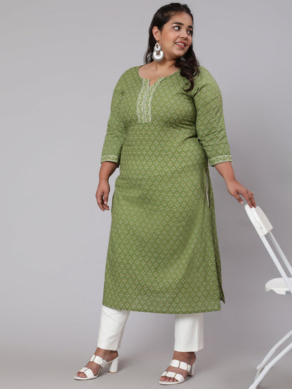 Women Plus Size Green Printed Straight Kurta | LASVINI - Redefining Indian Fashion with Elegance