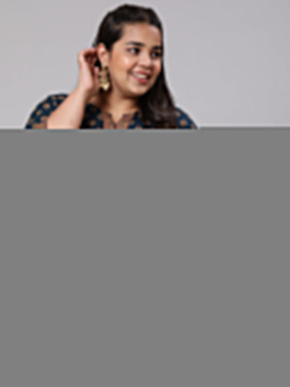 Women Plus Size Navy Blue Tunic With Three Quarter Sleeves | LASVINI - Redefining Indian Fashion with Elegance