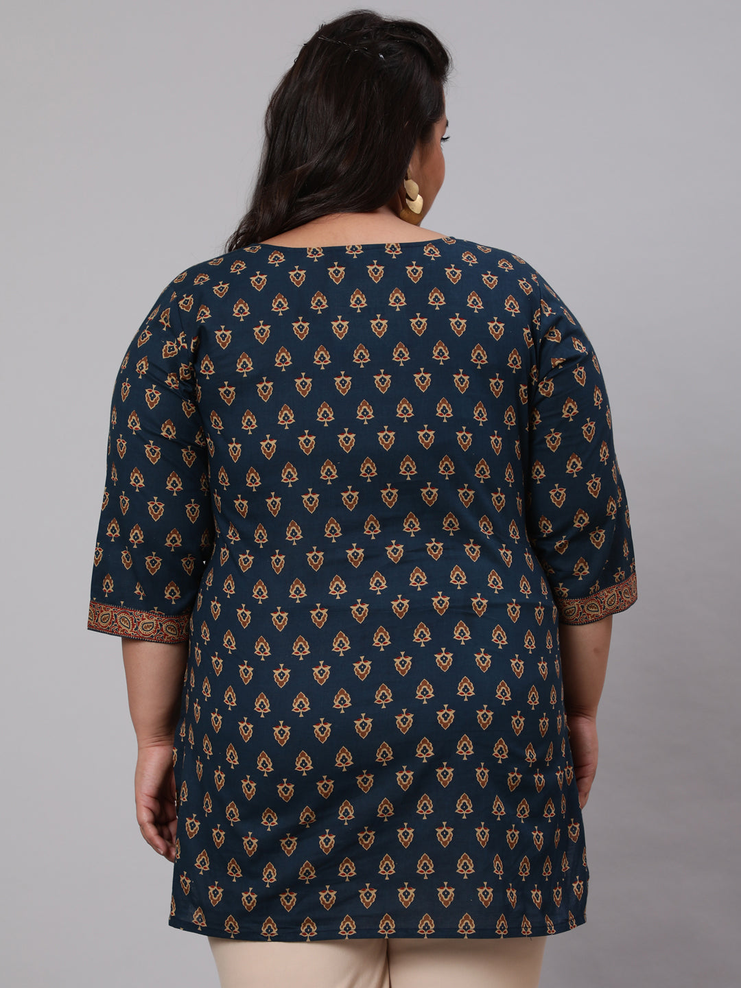 Women Plus Size Navy Blue Tunic With Three Quarter Sleeves | LASVINI - Redefining Indian Fashion with Elegance