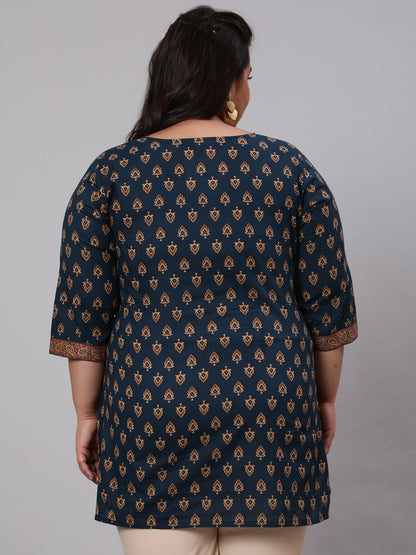 Women Plus Size Navy Blue Tunic With Three Quarter Sleeves | LASVINI - Redefining Indian Fashion with Elegance