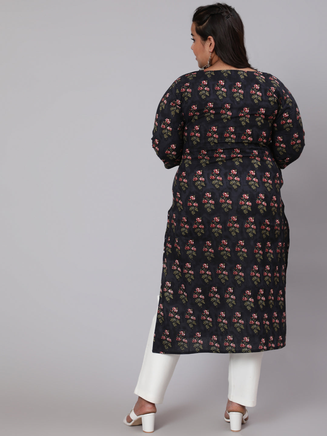 Women Plus Size Black Ethnic Printed Straight Kurta | LASVINI - Redefining Indian Fashion with Elegance