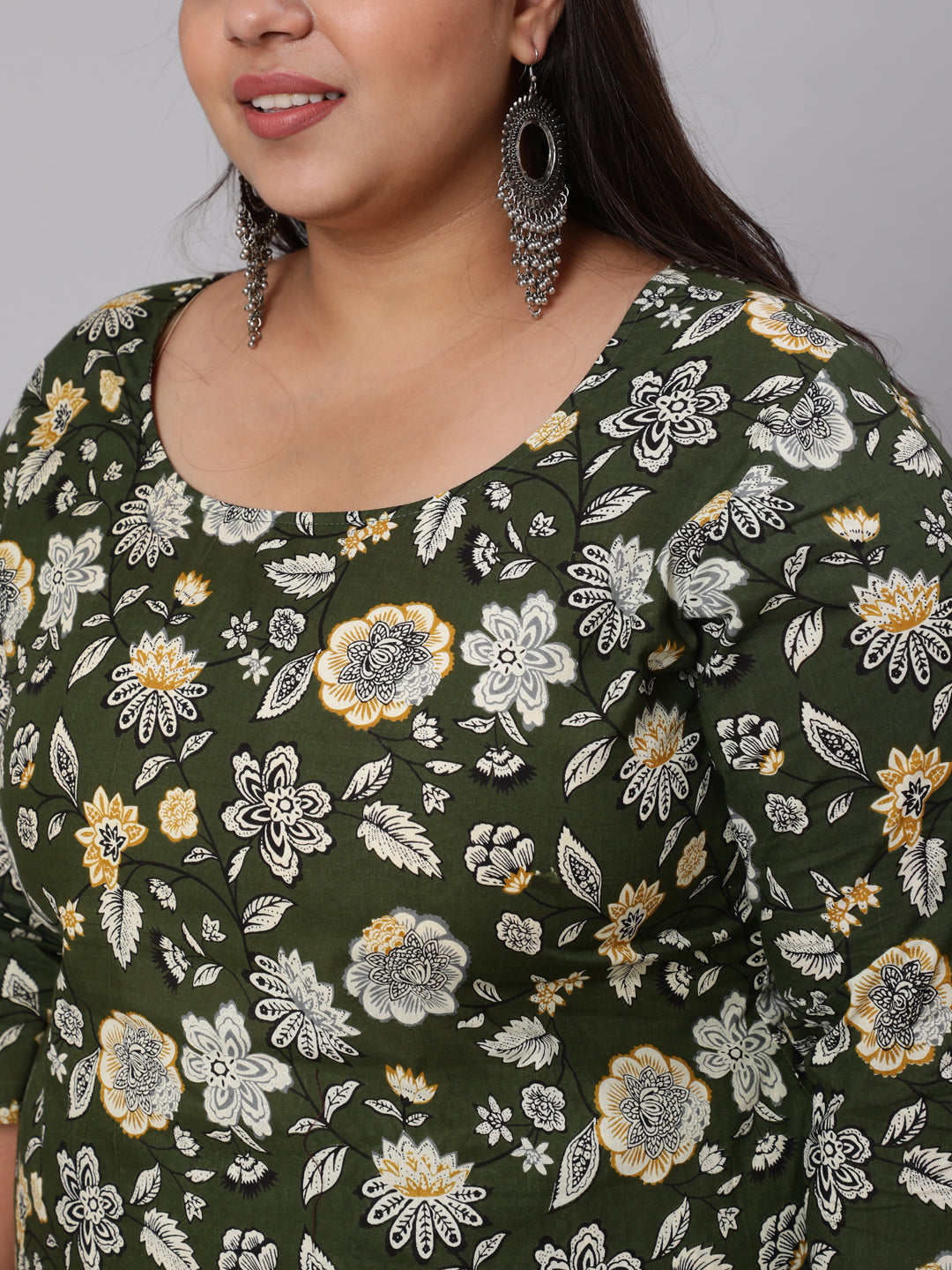 Womenplus Size Green Floral Printed Kurta And Palazzo With Dupatta | LASVINI - Redefining Indian Fashion with Elegance