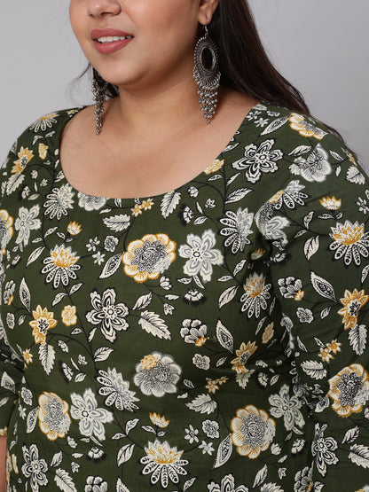 Womenplus Size Green Floral Printed Kurta And Palazzo With Dupatta | LASVINI - Redefining Indian Fashion with Elegance