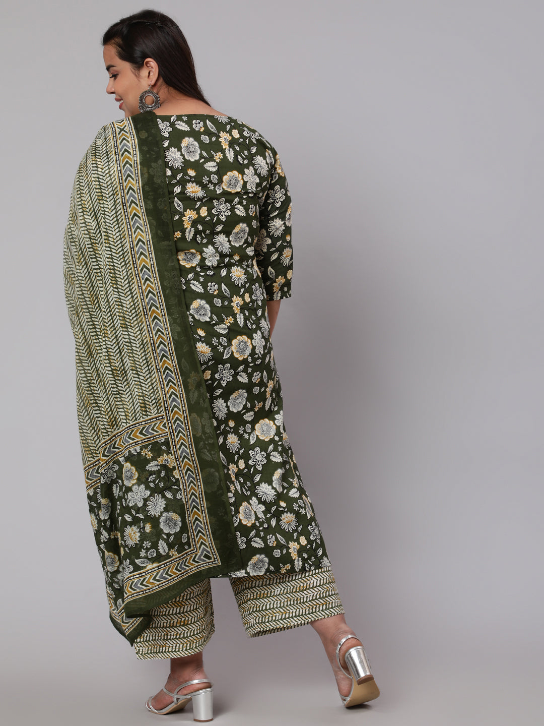 Womenplus Size Green Floral Printed Kurta And Palazzo With Dupatta | LASVINI - Redefining Indian Fashion with Elegance
