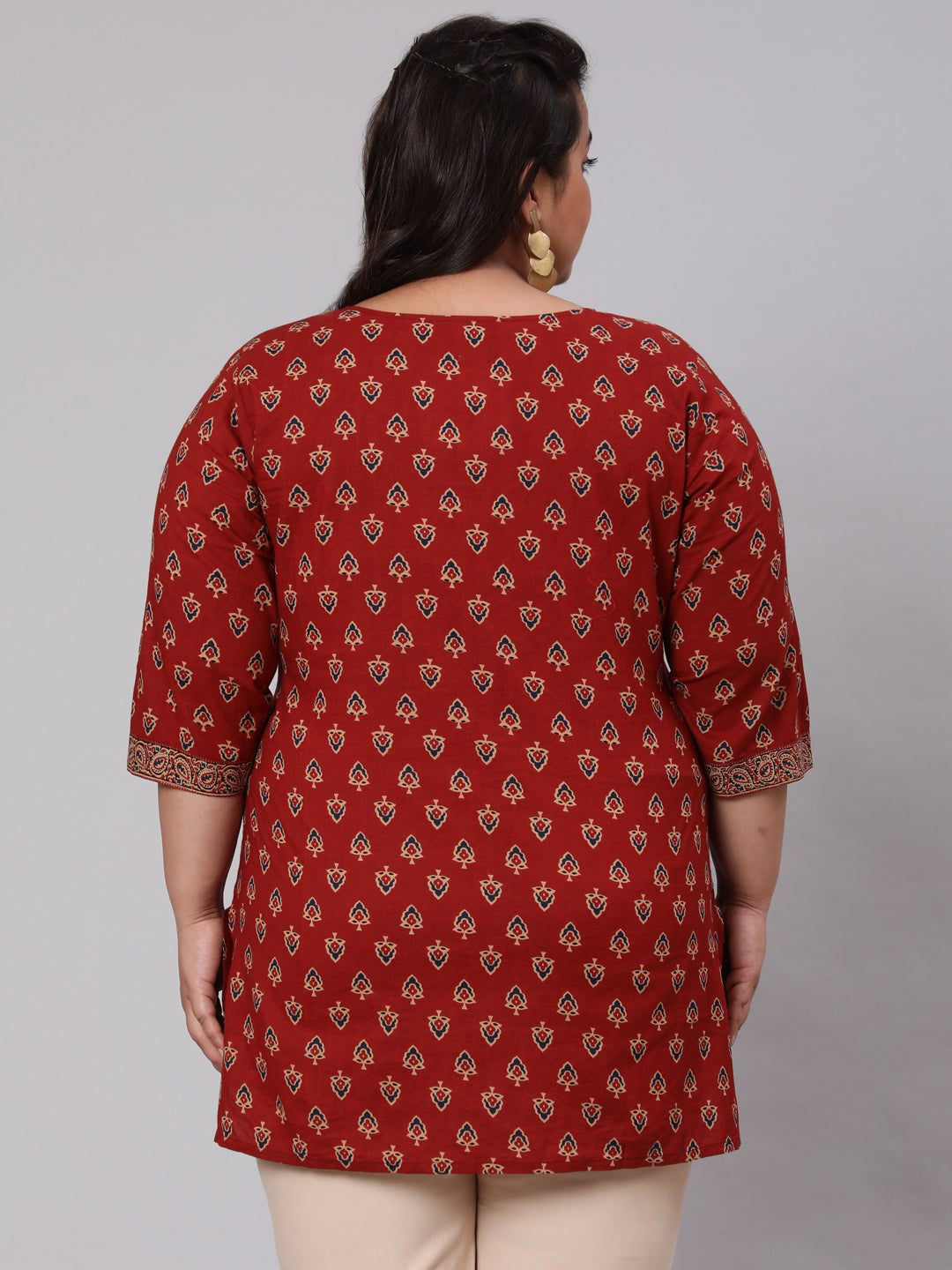 Women Plus Size Maroon Ethnic Tunic With Three Quarter Sleeves | LASVINI - Redefining Indian Fashion with Elegance