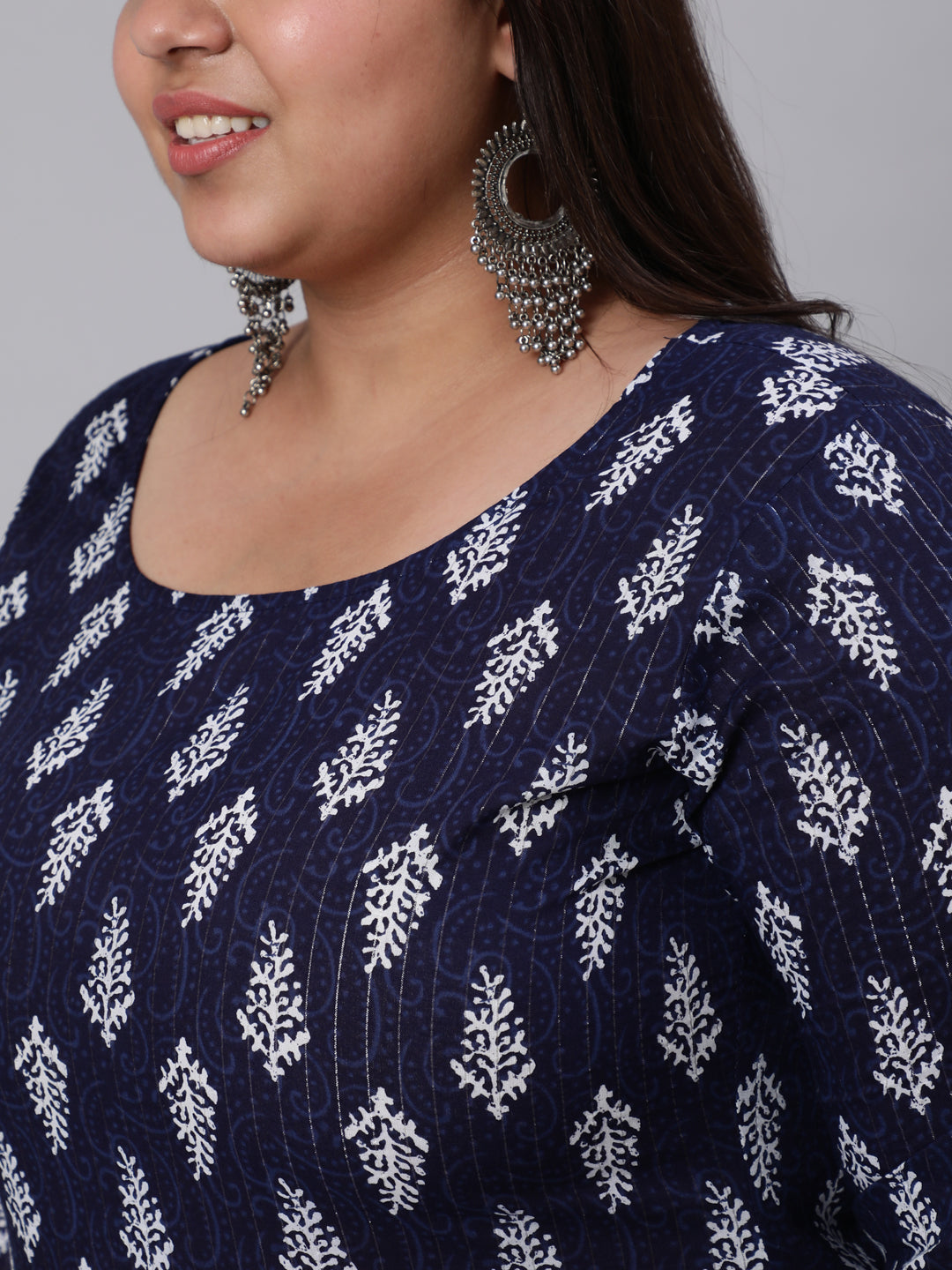 Women Plus Size Navy Blue Floral Printed Kurta And Palazzo With Dupatta | LASVINI - Redefining Indian Fashion with Elegance