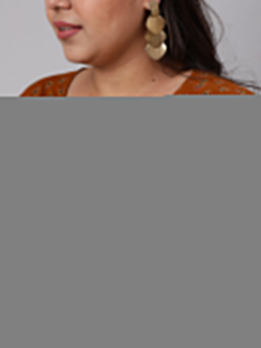 Women Plus Size Mustard Ethnic Tunic With Three Quarter Sleeves | LASVINI - Redefining Indian Fashion with Elegance