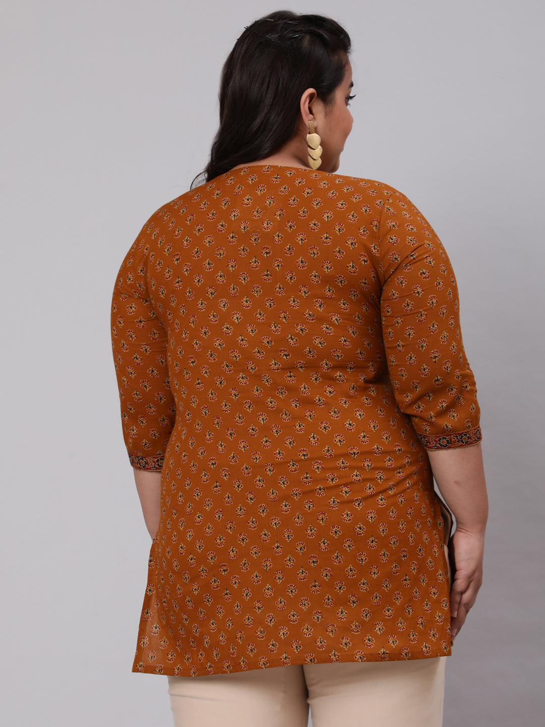 Women Plus Size Mustard Ethnic Tunic With Three Quarter Sleeves | LASVINI - Redefining Indian Fashion with Elegance