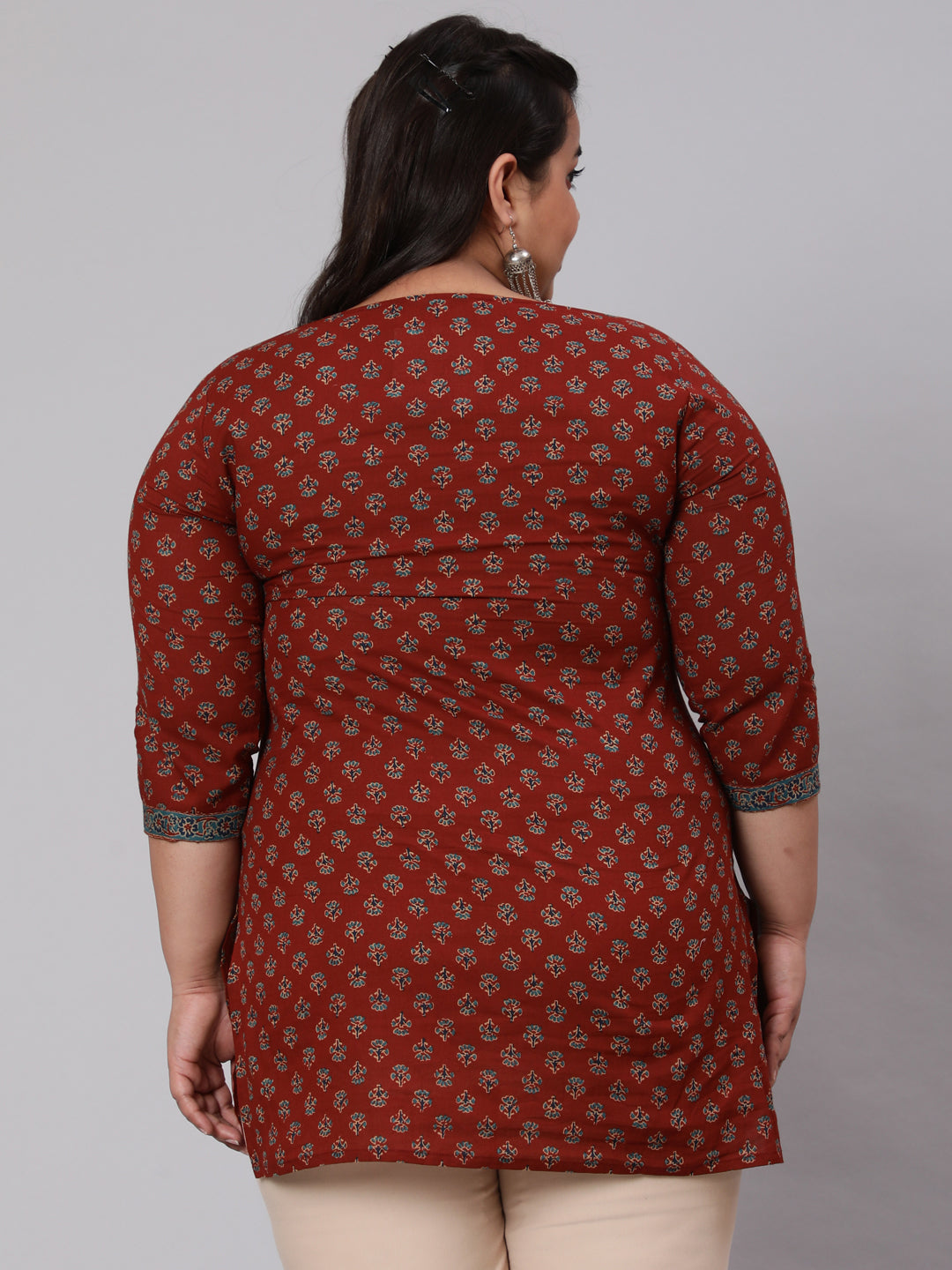 Women Plus Size Maroon Ethnic Tunic With Three Quarter Sleeves | LASVINI - Redefining Indian Fashion with Elegance