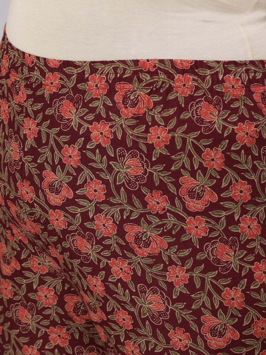 Women Plus Size Burgundy Printed Straight Kurta With Plazo & Dupatta | LASVINI - Redefining Indian Fashion with Elegance