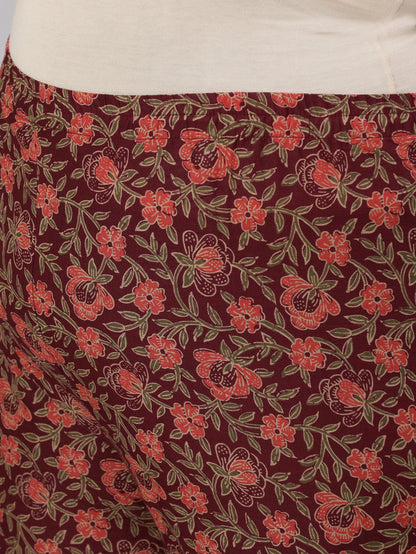 Women Plus Size Burgundy Printed Straight Kurta With Plazo & Dupatta | LASVINI - Redefining Indian Fashion with Elegance