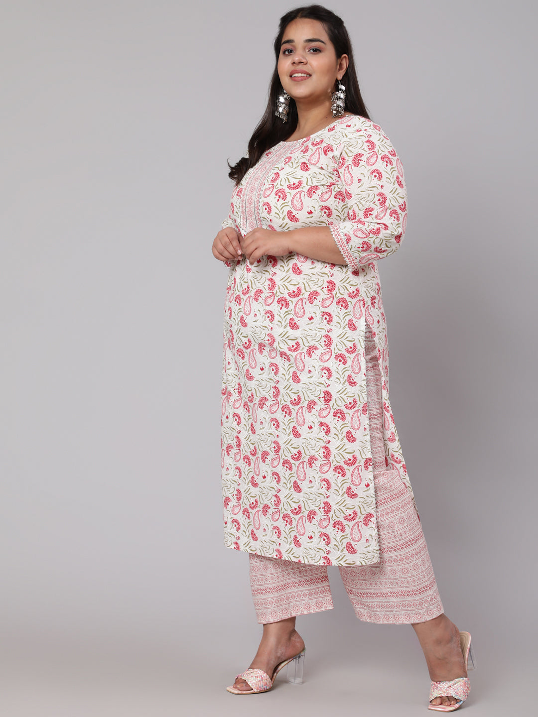 Women Plus Size Pink Printed Kurta And Palazzo With Dupatta | LASVINI - Redefining Indian Fashion with Elegance