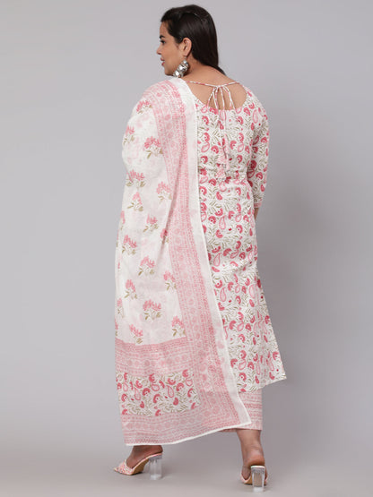 Women Plus Size Pink Printed Kurta And Palazzo With Dupatta | LASVINI - Redefining Indian Fashion with Elegance