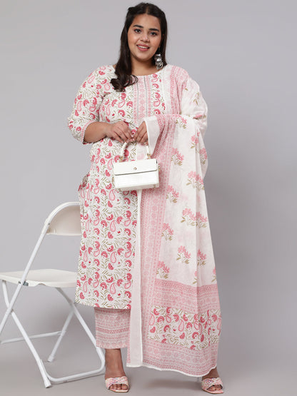 Women Plus Size Pink Printed Kurta And Palazzo With Dupatta | LASVINI - Redefining Indian Fashion with Elegance