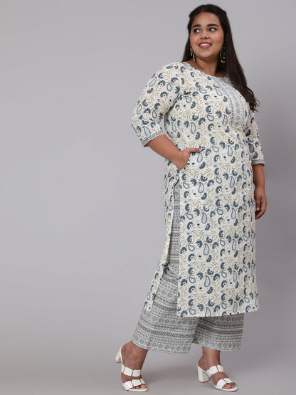 Women Plus Size Grey Printed Kurta And Palazzo With Dupatta | LASVINI - Redefining Indian Fashion with Elegance