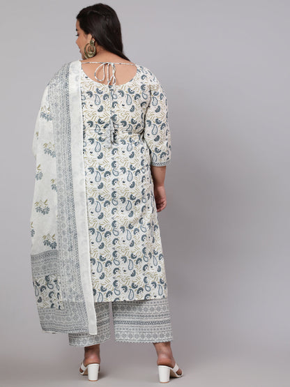 Women Plus Size Grey Printed Kurta And Palazzo With Dupatta | LASVINI - Redefining Indian Fashion with Elegance