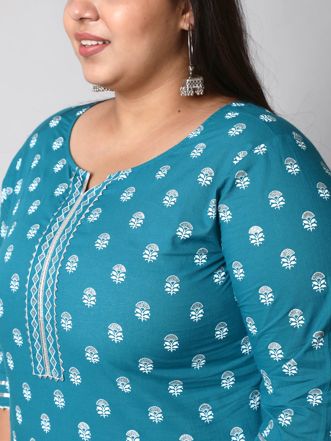 Women Plus Size Blue Printed Straight Kurta With Palazo & Dupatta | LASVINI - Redefining Indian Fashion with Elegance