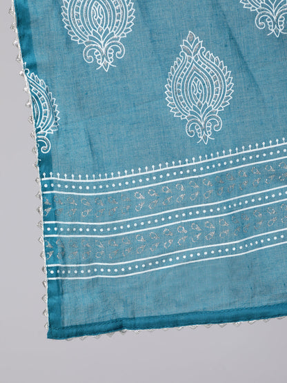 Women Plus Size Blue Printed Straight Kurta With Palazo & Dupatta | LASVINI - Redefining Indian Fashion with Elegance