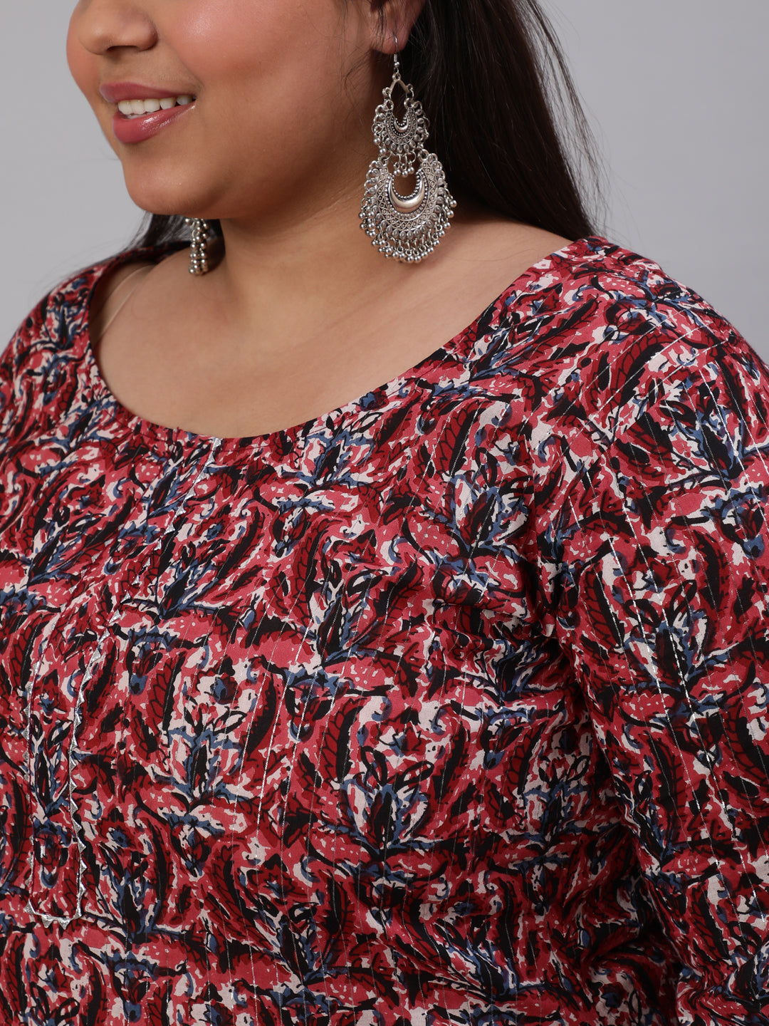 Women Plus Size Maroon Printed Kurta And Palazzo With Dupatta | LASVINI - Redefining Indian Fashion with Elegance