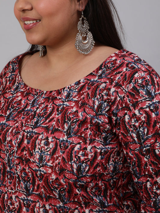 Women Plus Size Maroon Printed Kurta And Palazzo With Dupatta | LASVINI - Redefining Indian Fashion with Elegance