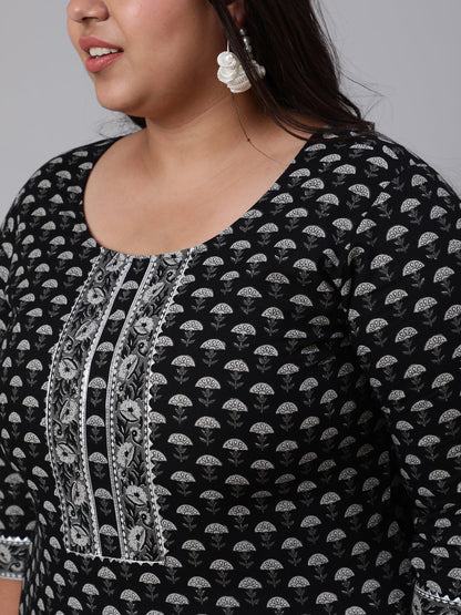 Women Plus Size Black Ethnic Printed Straight Kurta | LASVINI - Redefining Indian Fashion with Elegance