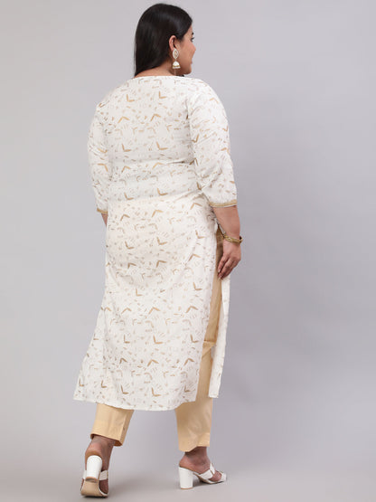 Plus Size Women Off White Printed Straight Kurta With Three Quarters Sleeves | LASVINI - Redefining Indian Fashion with Elegance