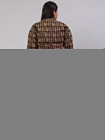 Plus Size Women  Brown Printed Straight Kurta With Three Quarters Sleeves | LASVINI - Redefining Indian Fashion with Elegance