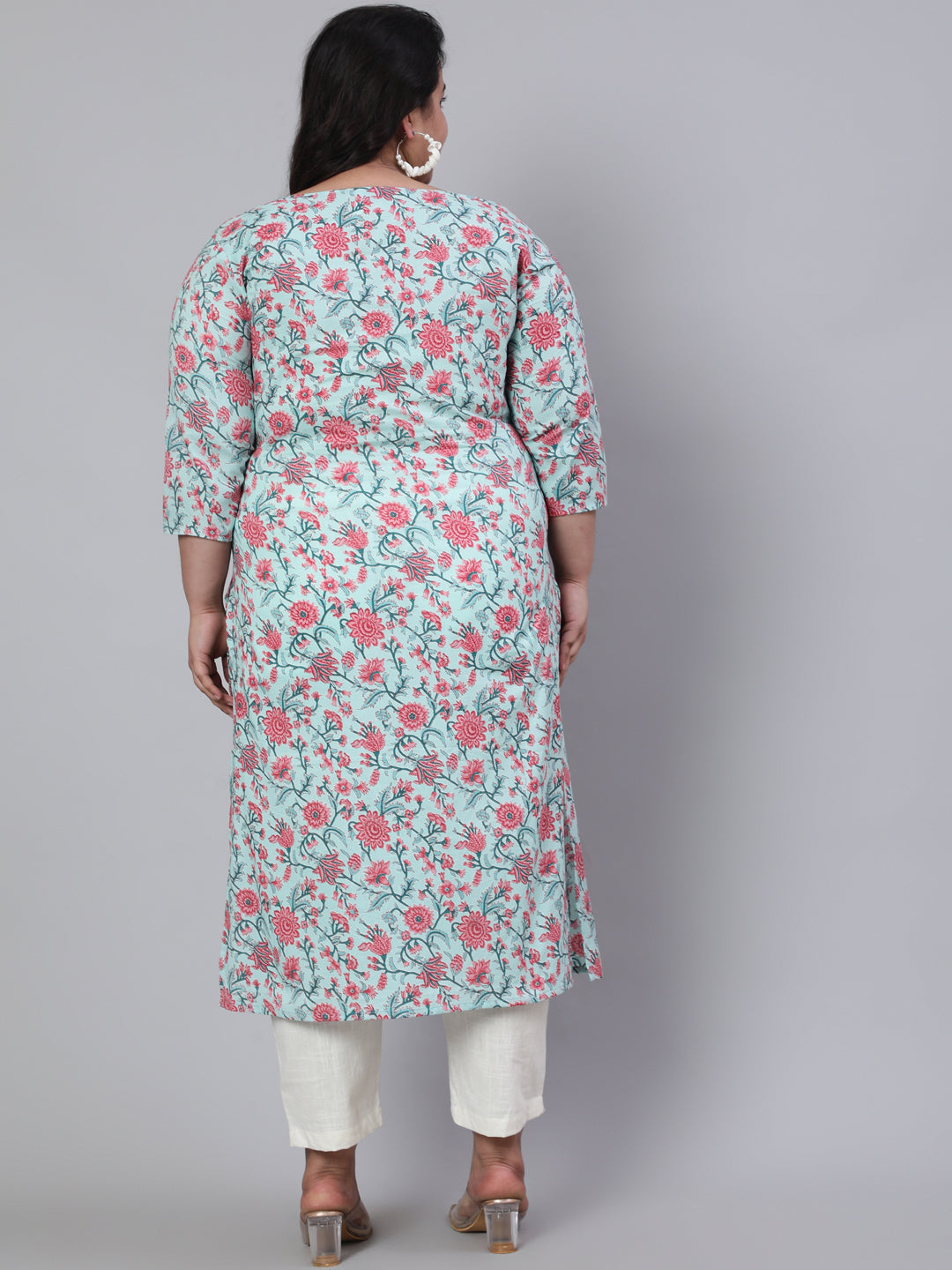 Plus Size Women Green Printed Straight Kurta With Three Quarters Sleeves | LASVINI - Redefining Indian Fashion with Elegance