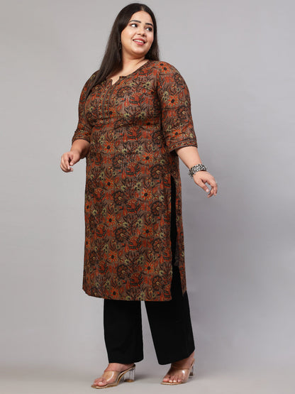Women Plus Size Multi Printed Straight Kurta With Three Quarters Sleeves | LASVINI - Redefining Indian Fashion with Elegance