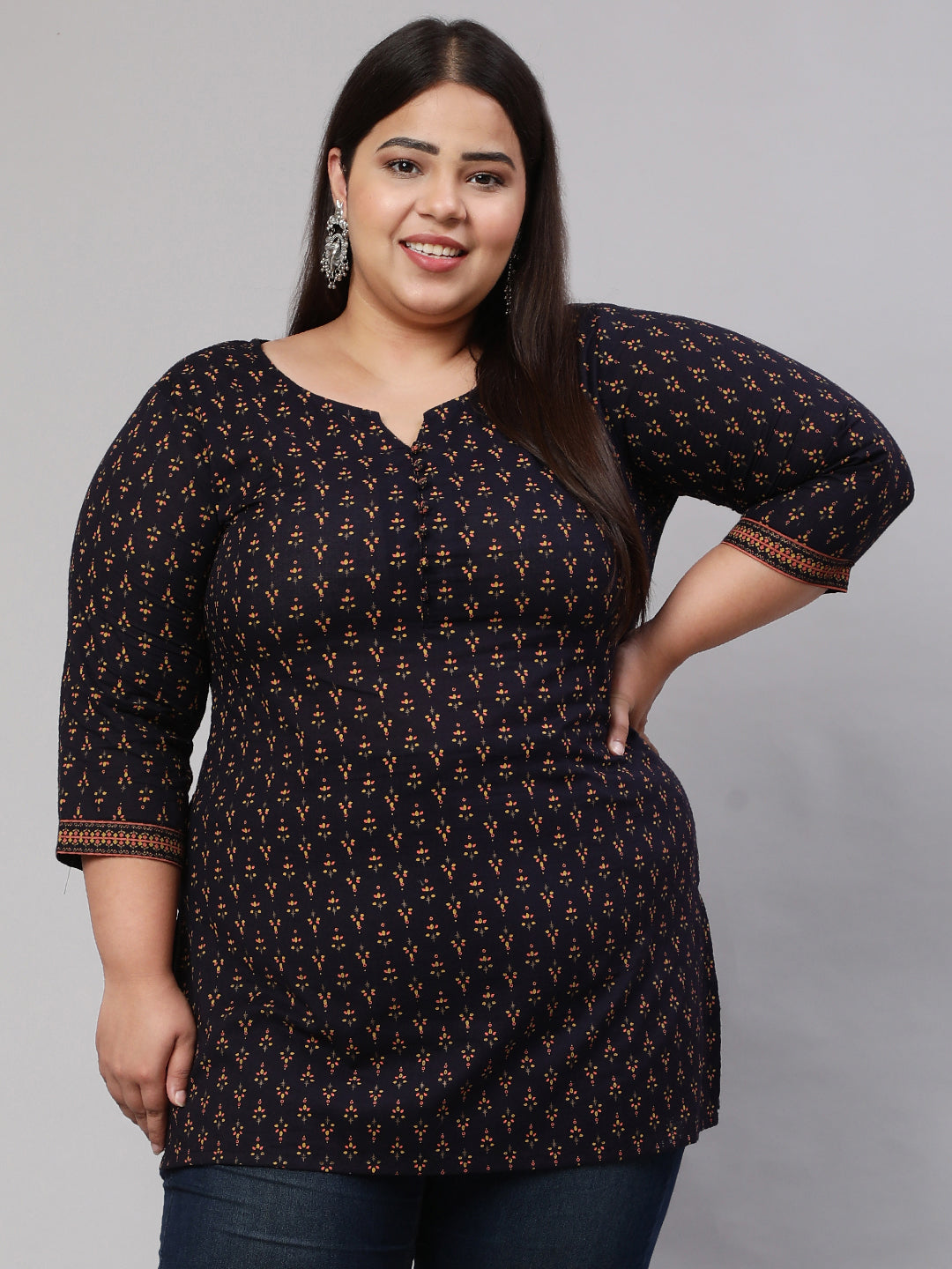 Women Plus Size Navy Blue Ethnic Tunic | LASVINI - Redefining Indian Fashion with Elegance
