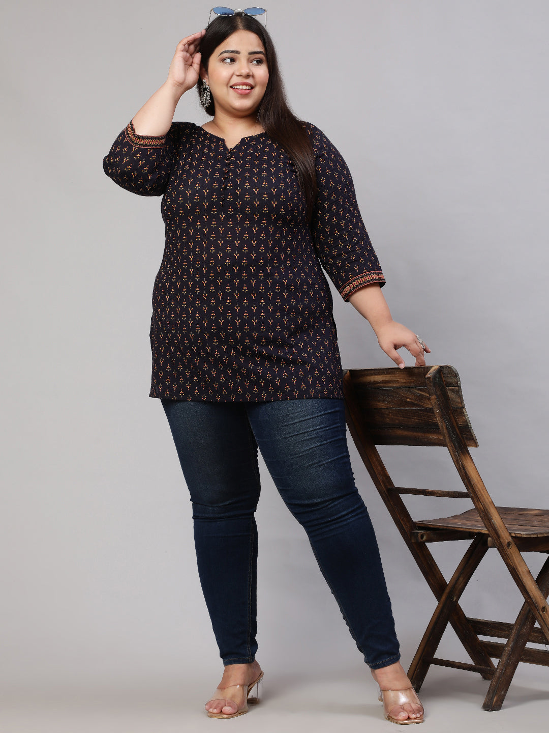 Women Plus Size Navy Blue Ethnic Tunic | LASVINI - Redefining Indian Fashion with Elegance