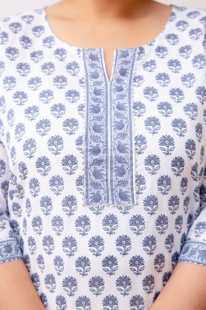Plus Size White Printed Straight Kurta For Women | LASVINI - Redefining Indian Fashion with Elegance
