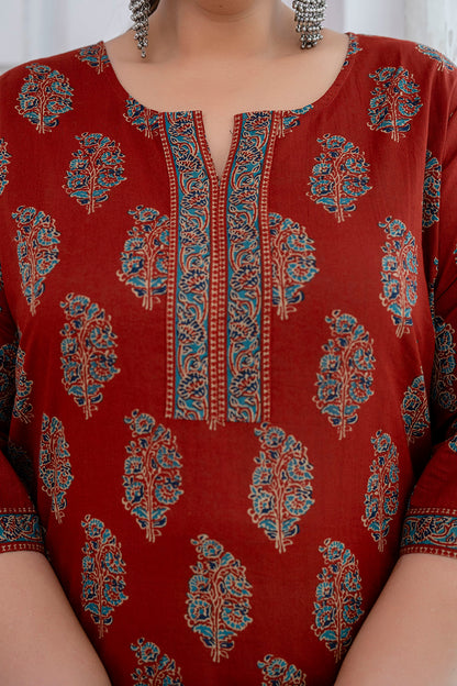 Plus Size Maroon Printed Straight Kurta For Women | LASVINI - Redefining Indian Fashion with Elegance