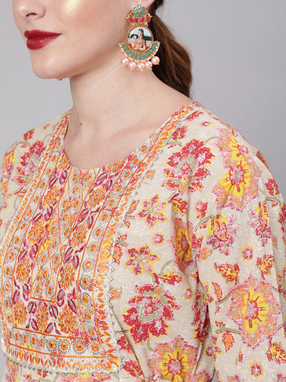 Women Multi Embroidered Printed Flared Dress With Three Quarter Sleeves | LASVINI - Redefining Indian Fashion with Elegance