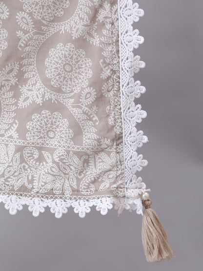 Women Grey Ethnic Printed Flared Kurta With Trouser And Dupatta | LASVINI - Redefining Indian Fashion with Elegance