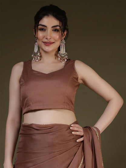 Brown Saree embellished with lace & Unstitched blouse | LASVINI - Redefining Indian Fashion with Elegance