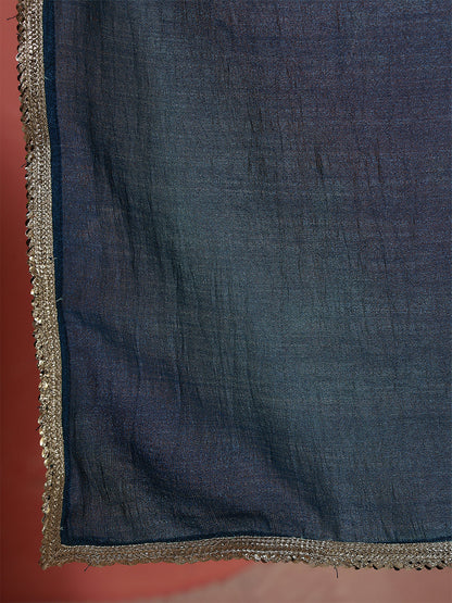Teal Blue Saree embellished with lace & Unstitched blouse | LASVINI - Redefining Indian Fashion with Elegance