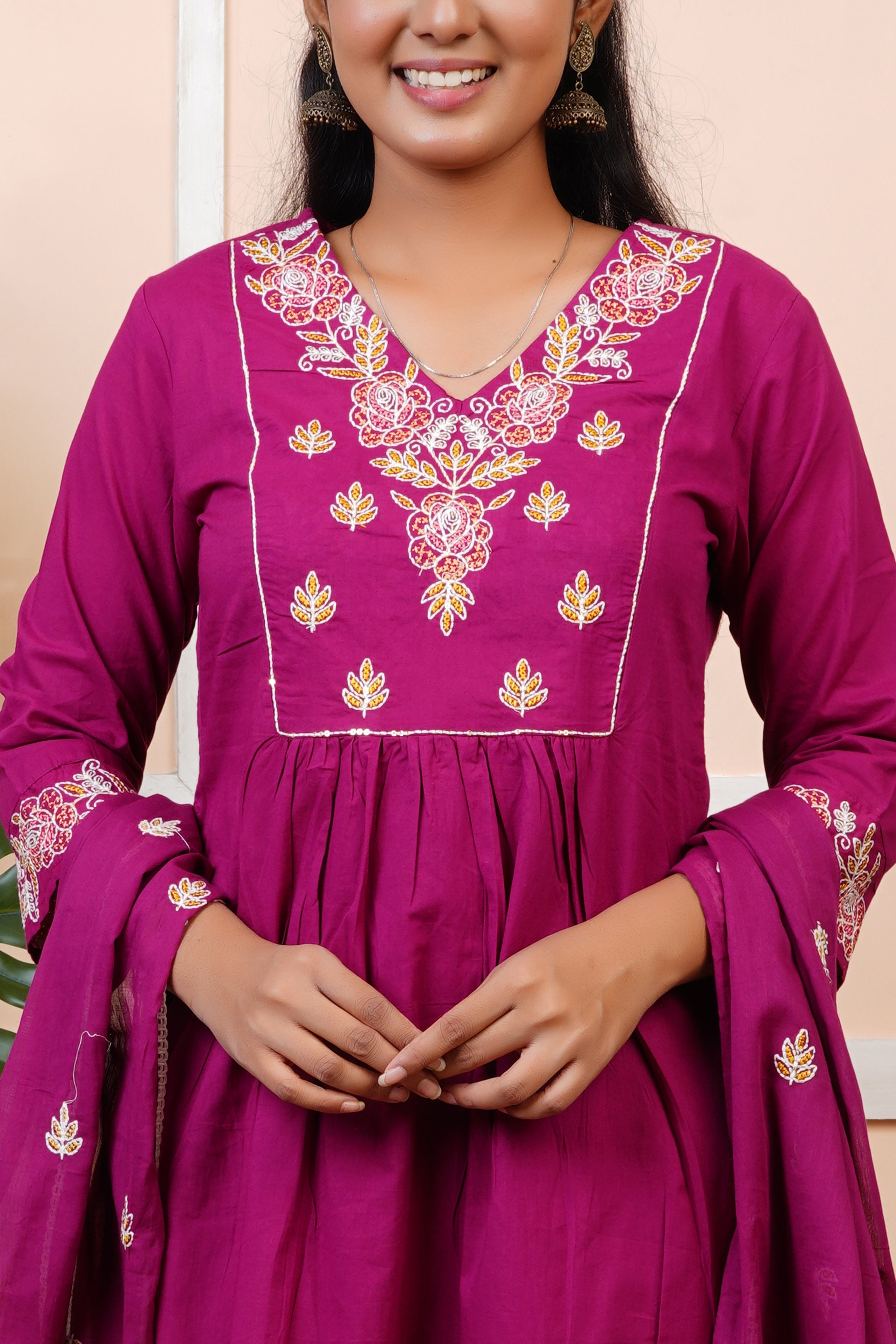 Women Mul Cotton Embroidery Straight Kurta Set with Dupatta | LASVINI