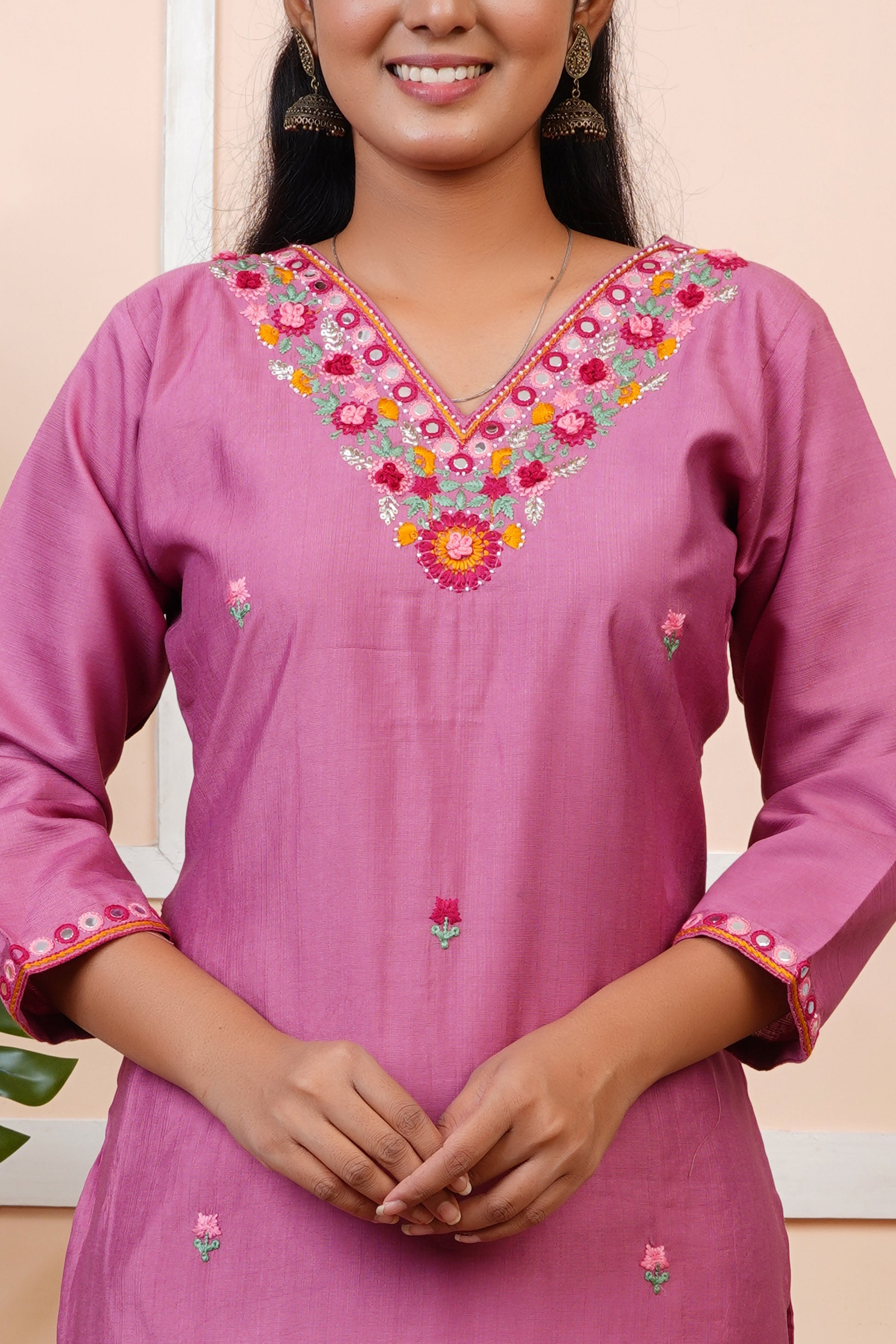 Women Silk Blend Embroidery Straight Kurta Set with Banarasi Dupatta | LASVINI