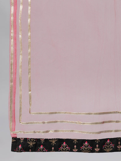 Women Black Three-Quarter Sleeves Straight Kurta Skirt With Dupatta | LASVINI - Redefining Indian Fashion with Elegance