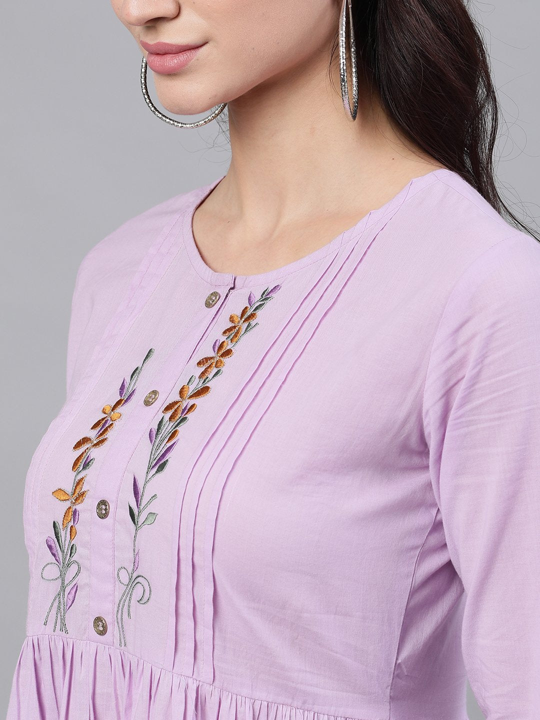 Women Lavender Solid Solid Round Neck Cotton Maxi Dress | LASVINI - Redefining Indian Fashion with Elegance